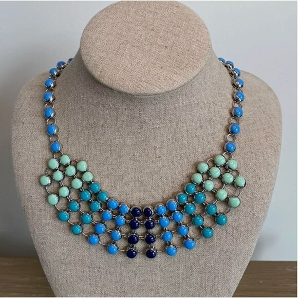 BLUE GREEN STATEMENT NECKLACE Jewelry Beaded Wedding Evening Y2K Bib Boho Party‎ - Picture 3 of 3